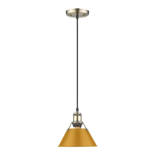 Golden Lighting Orwell 8in 1-Light Pendant | Industrial Aged Brass and Auric Yellow Steel | Kitchen Island & Dining Room | Model 3306-S AB-AY