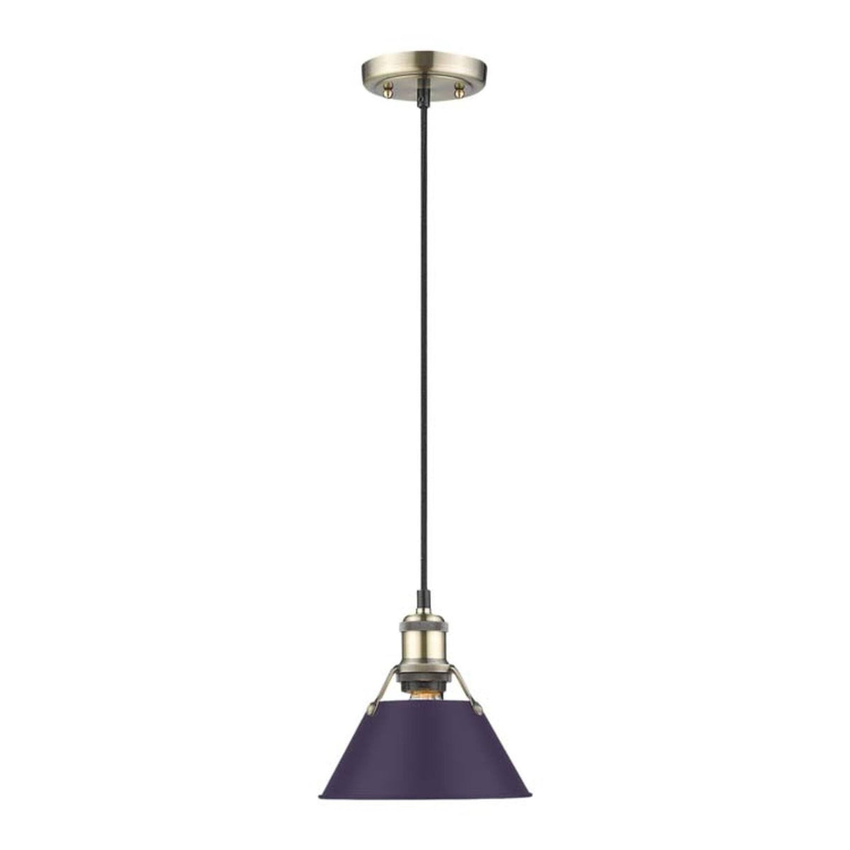 Golden Lighting Orwell 8in 1-Light Pendant | Industrial Aged Brass and Exotic Purple Steel | Kitchen & Dining Room | Model 3306-S AB-EP