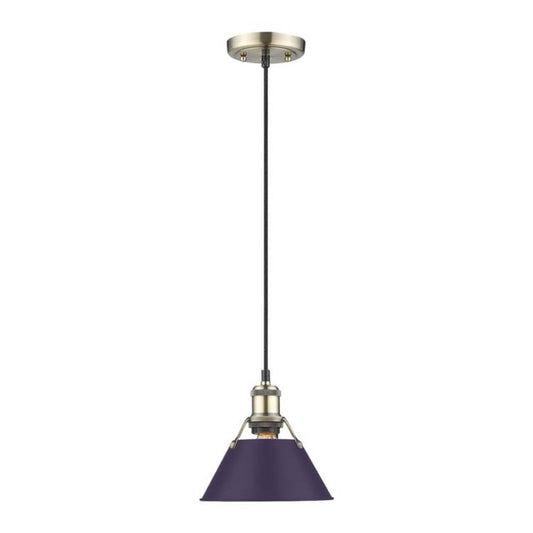 Golden Lighting Orwell 8in 1-Light Pendant | Industrial Aged Brass and Exotic Purple Steel | Kitchen & Dining Room | Model 3306-S AB-EP