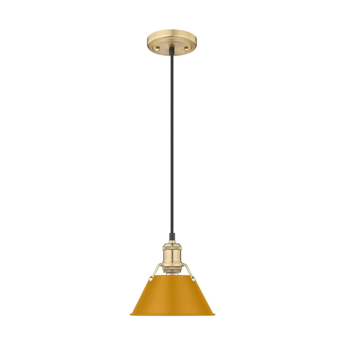 Golden Lighting Orwell 8in 1-Light Pendant | Industrial Brushed Champagne Brass and Auric Yellow Steel | Kitchen Island | Model 3306-S BCB-AY