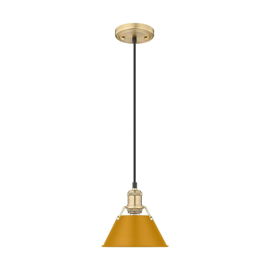 Golden Lighting Orwell 8in 1-Light Pendant | Industrial Brushed Champagne Brass and Auric Yellow Steel | Kitchen Island | Model 3306-S BCB-AY