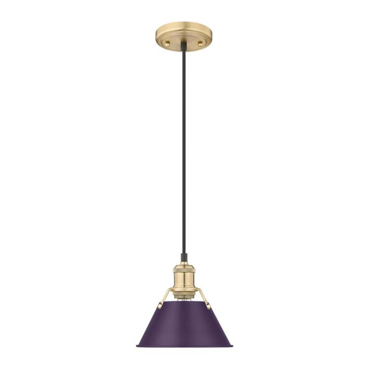 Golden Lighting Orwell 8in 1-Light Pendant | Industrial Brushed Champagne Brass and Exotic Purple Steel | Kitchen & Dining Room | Model 3306-S BCB-EP