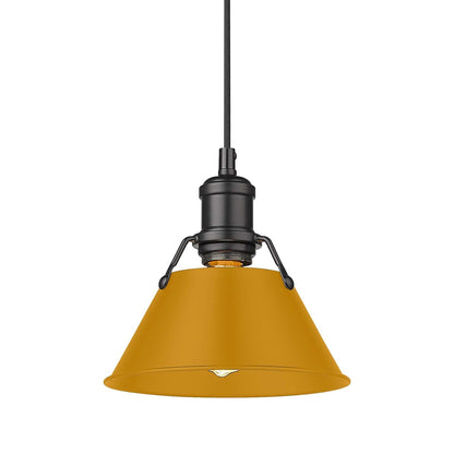 Golden Lighting Orwell 8in 1-Light Pendant | Industrial Matte Black and Auric Yellow Steel | Kitchen Island & Dining Room | Model 3306-S BLK-AY