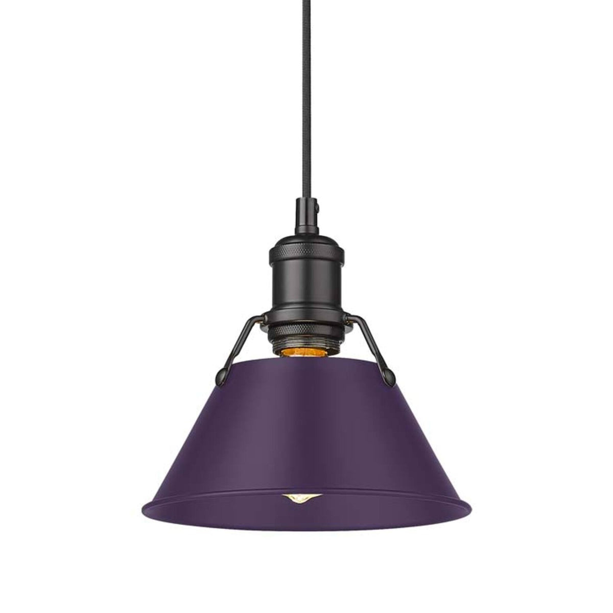Golden Lighting Orwell 8in 1-Light Pendant | Industrial Matte Black and Exotic Purple Steel | Kitchen Island & Dining Room | Model 3306-S BLK-EP