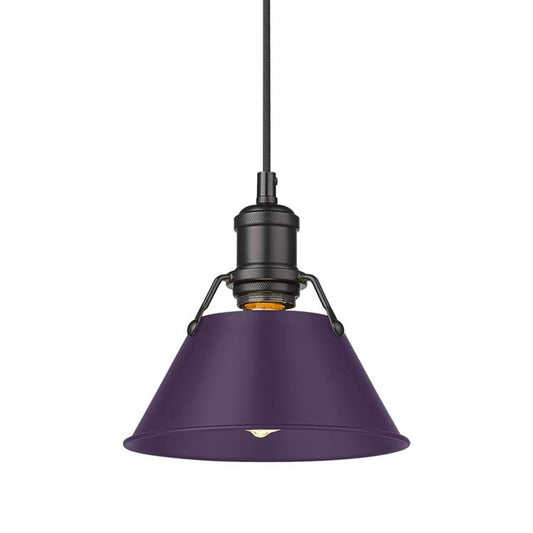 Golden Lighting Orwell 8in 1-Light Pendant | Industrial Matte Black and Exotic Purple Steel | Kitchen Island & Dining Room | Model 3306-S BLK-EP