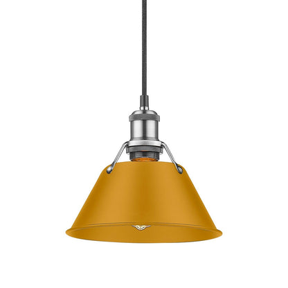 Golden Lighting Orwell 8in 1-Light Pendant | Industrial Pewter and Auric Yellow Steel | Kitchen Island & Dining Room | Model 3306-S PW-AY