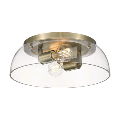 Golden Lighting Duncan 14in 2-Light Flush Mount | Farmhouse Aged Brass and Clear Glass | Hallway & Bathroom | 14 x 14 x 4.25 in | Model 3602-14 AB-CLR