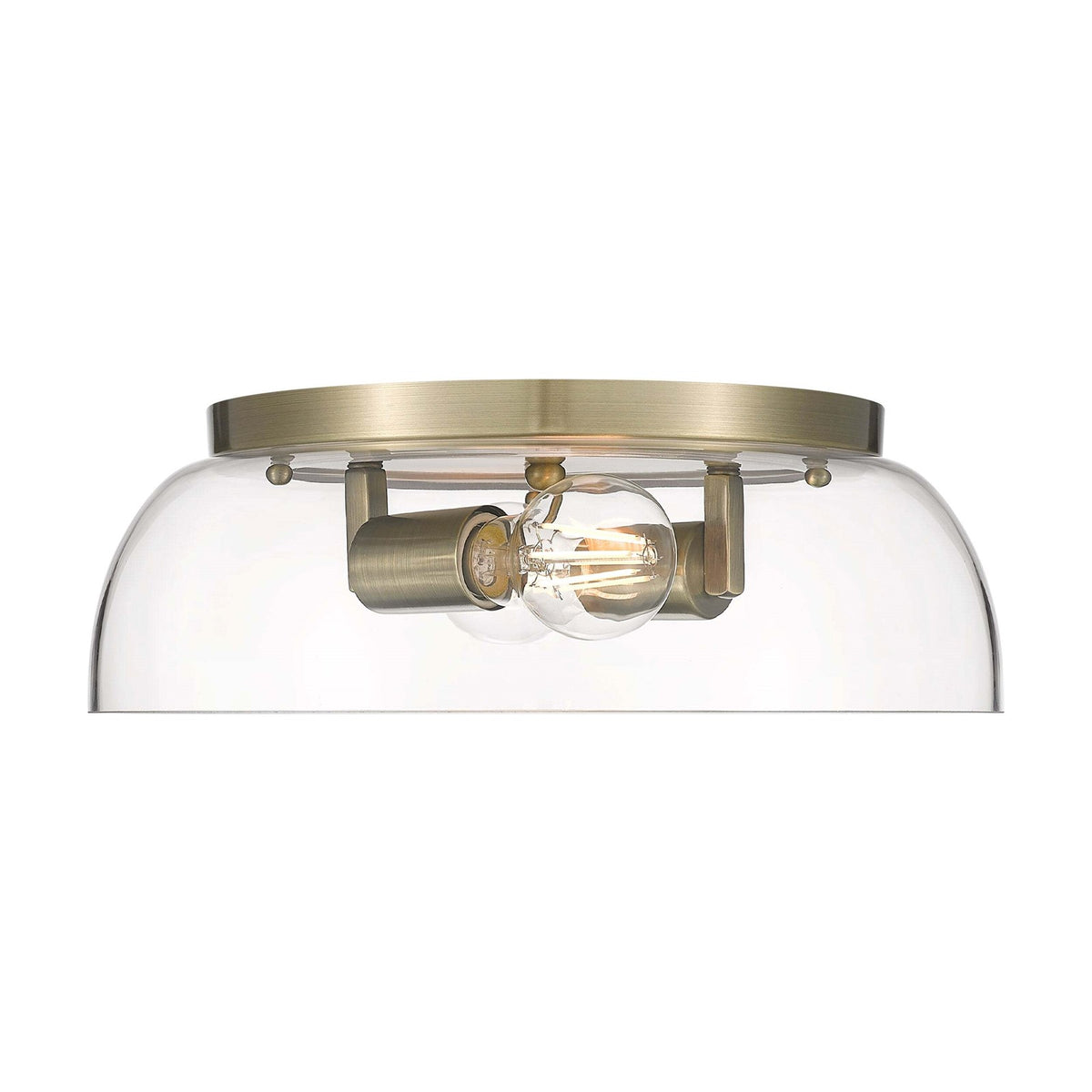 Golden Lighting Duncan 14in 2-Light Flush Mount | Farmhouse Aged Brass and Clear Glass | Hallway & Bathroom | 14 x 14 x 4.25 in | Model 3602-14 AB-CLR