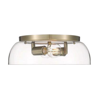 Golden Lighting Duncan 14in 2-Light Flush Mount | Farmhouse Aged Brass and Clear Glass | Hallway & Bathroom | 14 x 14 x 4.25 in | Model 3602-14 AB-CLR