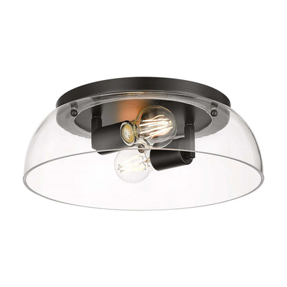 Golden Lighting Duncan 14in 2-Light Flush Mount | Country Farmhouse Matte Black and Clear Glass | Hallway & Bathroom | Model 3602-14 BLK-CLR