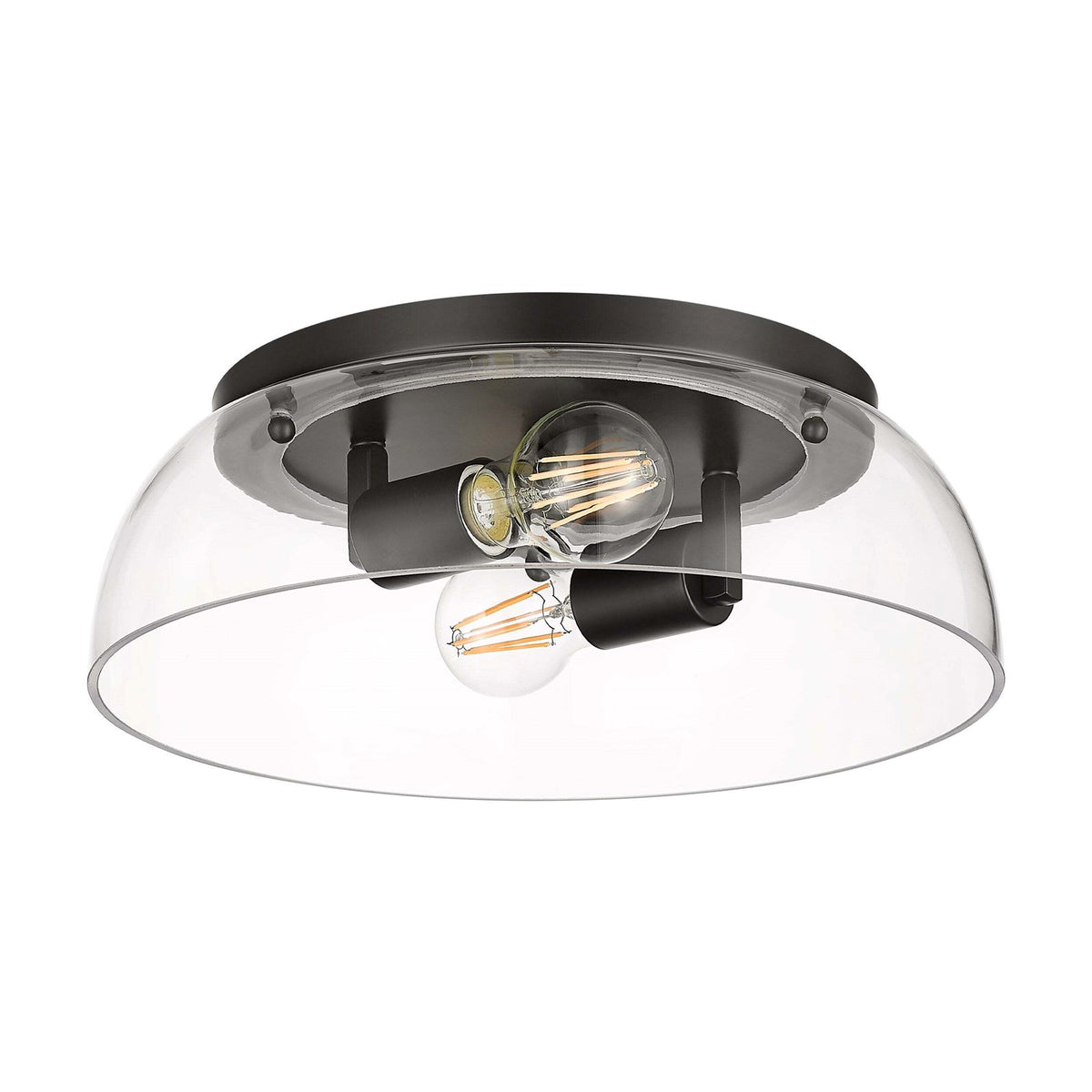 Golden Lighting Duncan 14in 2-Light Flush Mount | Country Farmhouse Matte Black and Clear Glass | Hallway & Bathroom | Model 3602-14 BLK-CLR
