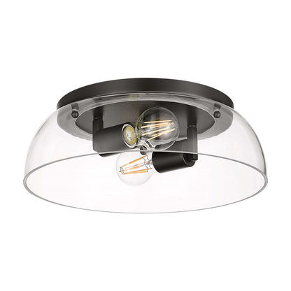 Golden Lighting Duncan 14in 2-Light Flush Mount | Country Farmhouse Matte Black and Clear Glass | Hallway & Bathroom | Model 3602-14 BLK-CLR