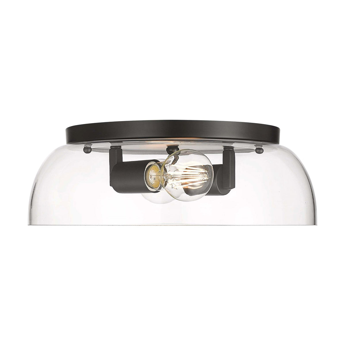 Golden Lighting Duncan 14in 2-Light Flush Mount | Country Farmhouse Matte Black and Clear Glass | Hallway & Bathroom | Model 3602-14 BLK-CLR