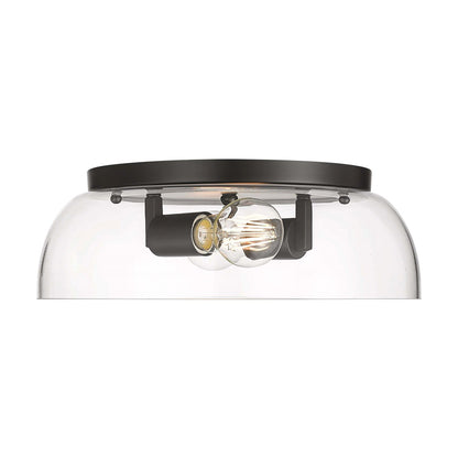 Golden Lighting Duncan 14in 2-Light Flush Mount | Country Farmhouse Matte Black and Clear Glass | Hallway & Bathroom | Model 3602-14 BLK-CLR