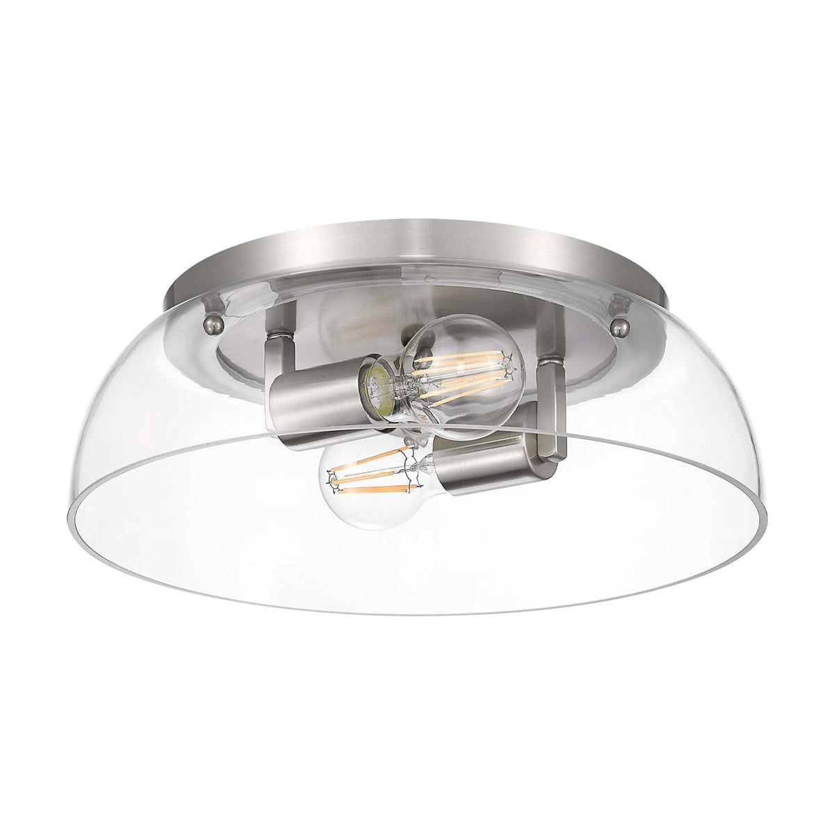 Golden Lighting Duncan 14in 2-Light Flush Mount | Country Farmhouse Pewter and Clear Glass | Hallway & Bathroom | Model 3602-14 PW-CLR