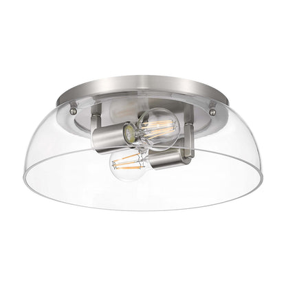 Golden Lighting Duncan 14in 2-Light Flush Mount | Country Farmhouse Pewter and Clear Glass | Hallway & Bathroom | Model 3602-14 PW-CLR
