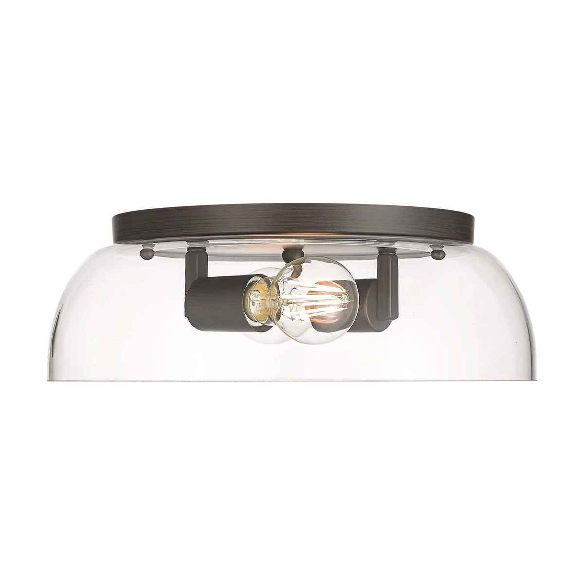 Golden Lighting Duncan 14in 2-Light Flush Mount | Farmhouse Rubbed Bronze and Clear Glass | Hallway & Bathroom | Model 3602-14 RBZ-CLR