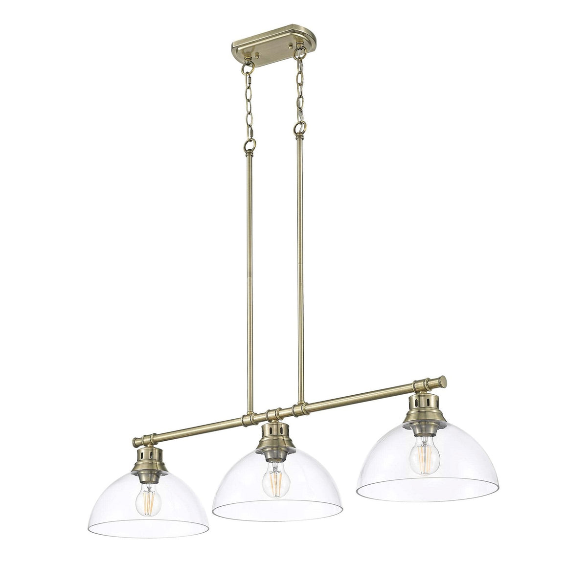 Golden Lighting Duncan 40in 3-Light Island Light | Farmhouse Aged Brass and Clear Glass | Kitchen Island & Dining Room | Model 3602-3LP AB-CLR