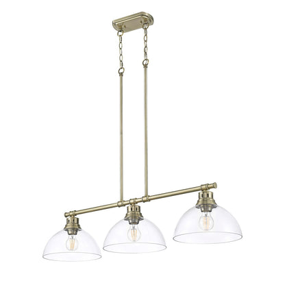 Golden Lighting Duncan 40in 3-Light Island Light | Farmhouse Aged Brass and Clear Glass | Kitchen Island & Dining Room | Model 3602-3LP AB-CLR