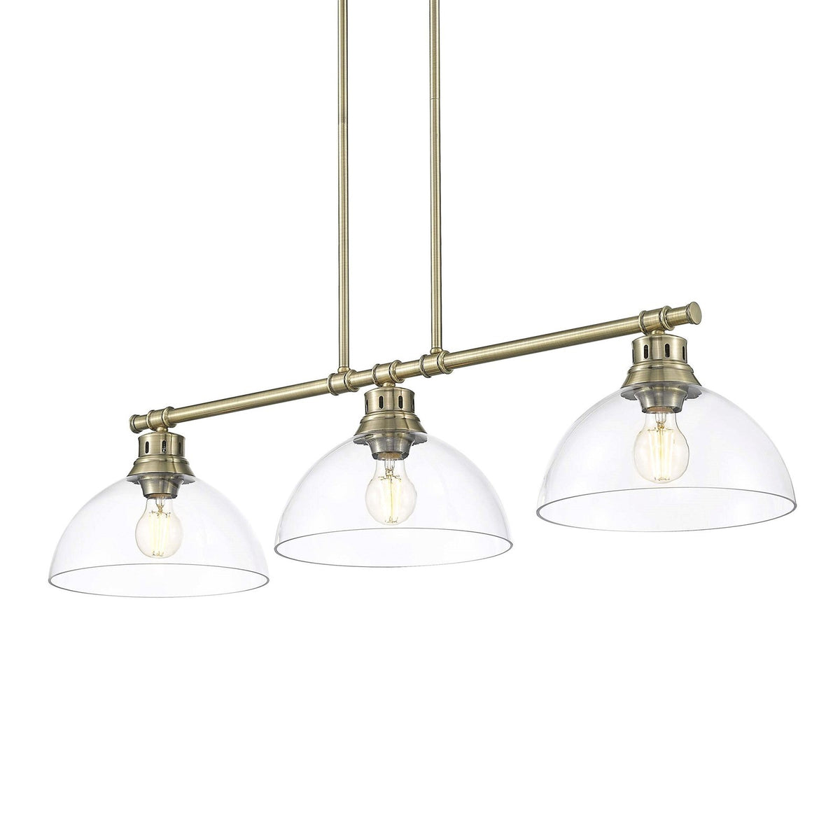 Golden Lighting Duncan 40in 3-Light Island Light | Farmhouse Aged Brass and Clear Glass | Kitchen Island & Dining Room | Model 3602-3LP AB-CLR