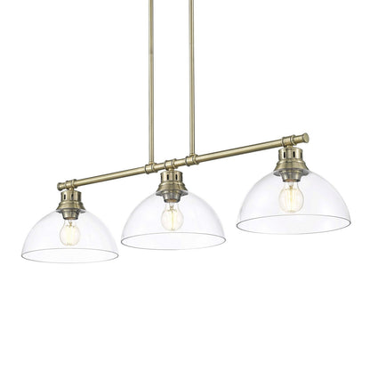 Golden Lighting Duncan 40in 3-Light Island Light | Farmhouse Aged Brass and Clear Glass | Kitchen Island & Dining Room | Model 3602-3LP AB-CLR