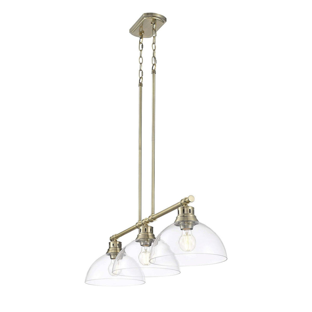 Golden Lighting Duncan 40in 3-Light Island Light | Farmhouse Aged Brass and Clear Glass | Kitchen Island & Dining Room | Model 3602-3LP AB-CLR