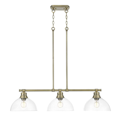 Golden Lighting Duncan 40in 3-Light Island Light | Farmhouse Aged Brass and Clear Glass | Kitchen Island & Dining Room | Model 3602-3LP AB-CLR