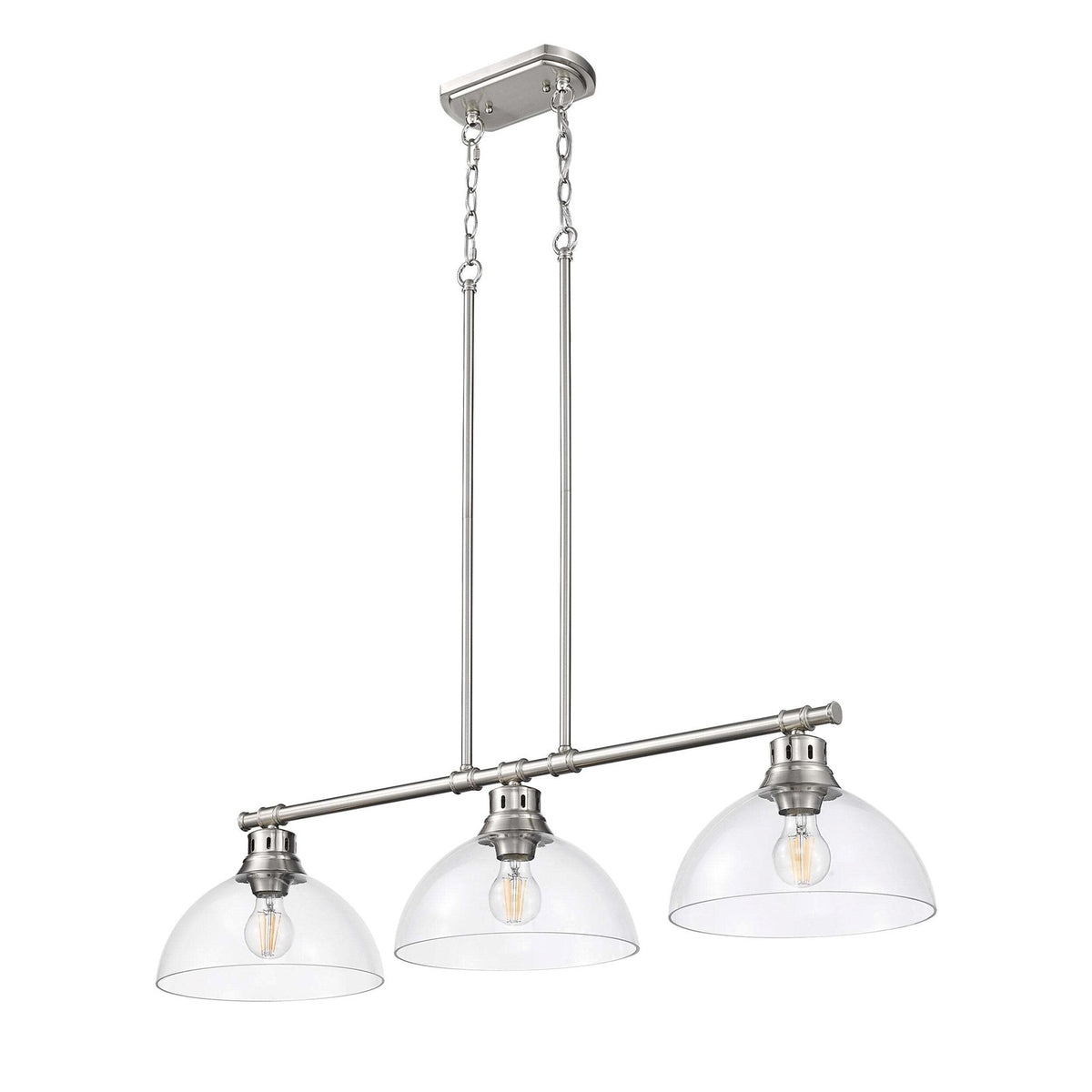 Golden Lighting Duncan 40in 3-Light Island Light | Country Farmhouse Pewter and Clear Glass | Kitchen Island & Dining Room | Model 3602-3LP PW-CLR