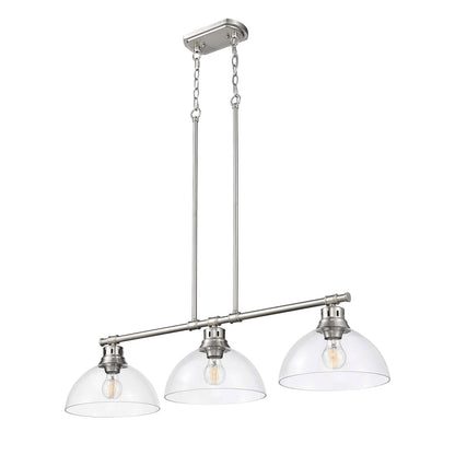 Golden Lighting Duncan 40in 3-Light Island Light | Country Farmhouse Pewter and Clear Glass | Kitchen Island & Dining Room | Model 3602-3LP PW-CLR