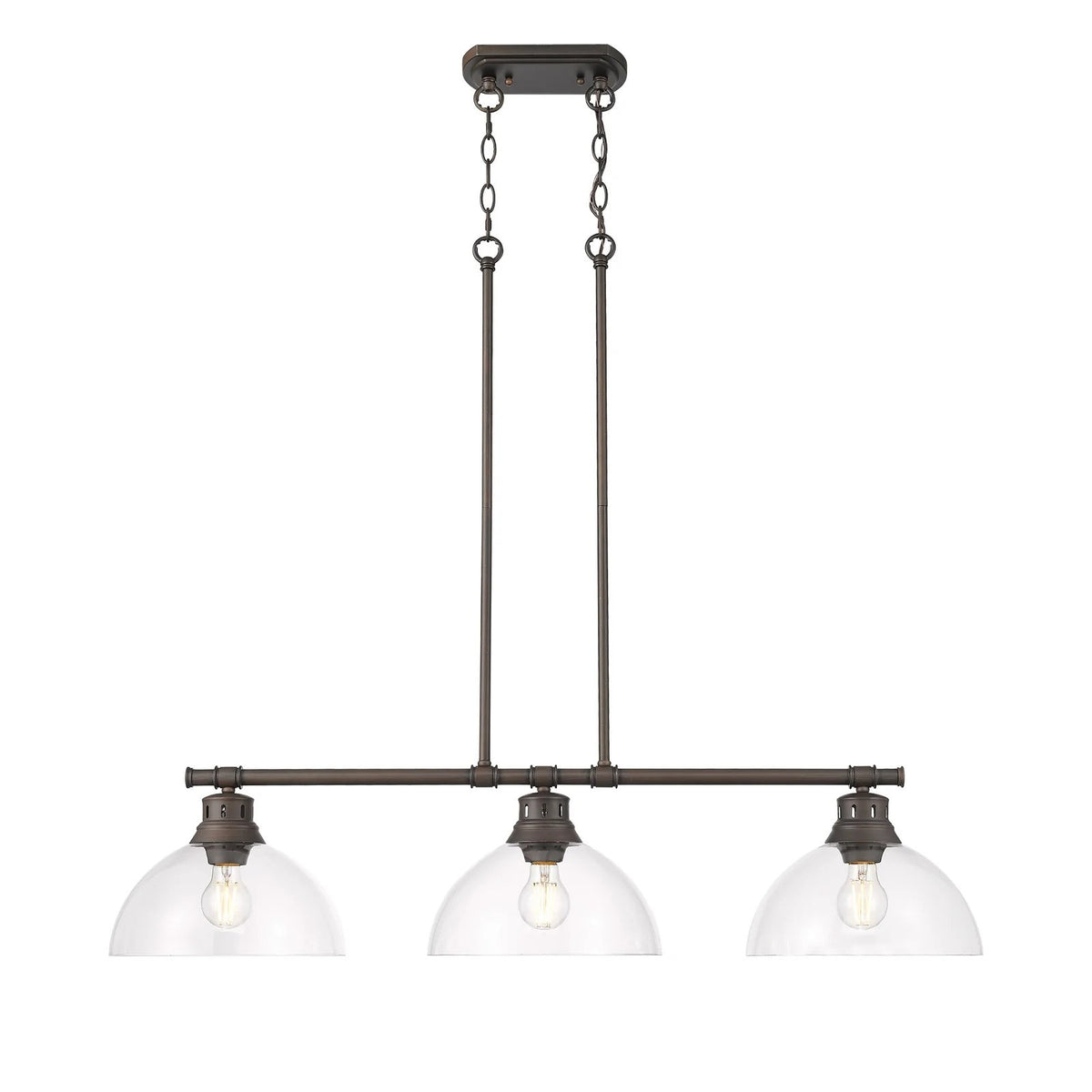 Golden Lighting Duncan 40in 3-Light Island Light | Farmhouse Rubbed Bronze and Clear Glass | Kitchen Island & Dining Room | Model 3602-3LP RBZ-CLR