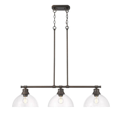 Golden Lighting Duncan 40in 3-Light Island Light | Farmhouse Rubbed Bronze and Clear Glass | Kitchen Island & Dining Room | Model 3602-3LP RBZ-CLR