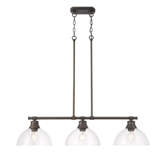 Golden Lighting Duncan 40in 3-Light Island Light | Farmhouse Rubbed Bronze and Clear Glass | Kitchen Island & Dining Room | Model 3602-3LP RBZ-CLR