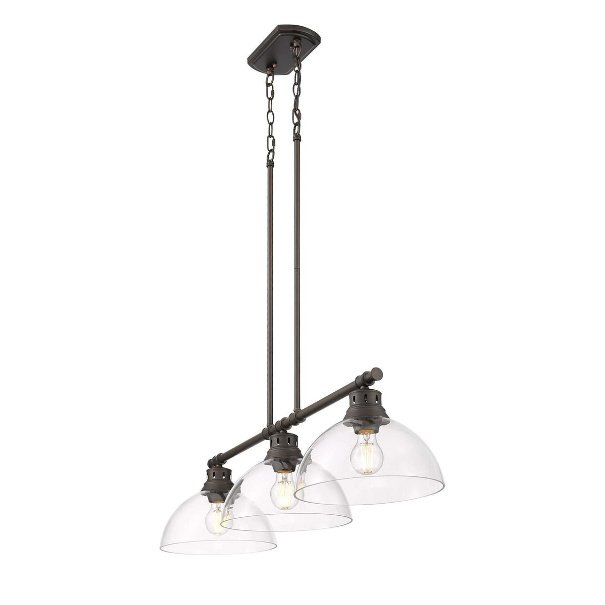 Golden Lighting Duncan 40in 3-Light Island Light | Farmhouse Rubbed Bronze and Clear Glass | Kitchen Island & Dining Room | Model 3602-3LP RBZ-CLR