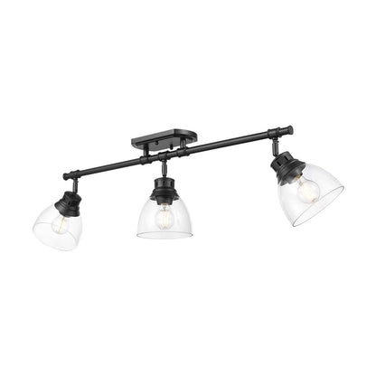 Golden Lighting Duncan 35in 3-Light Semi-Flush Mount | Country Farmhouse Matte Black and Clear Glass | Entryway & Foyer | Model 3602-3SF BLK-CLR