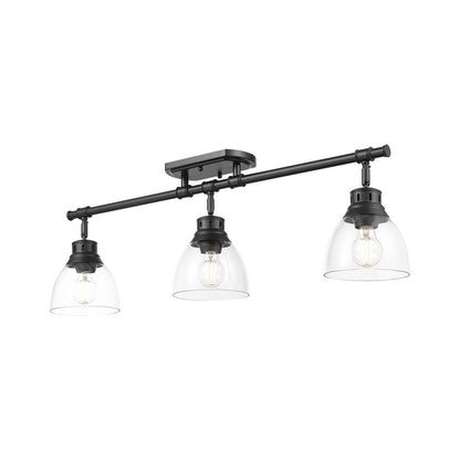 Golden Lighting Duncan 35in 3-Light Semi-Flush Mount | Country Farmhouse Matte Black and Clear Glass | Entryway & Foyer | Model 3602-3SF BLK-CLR