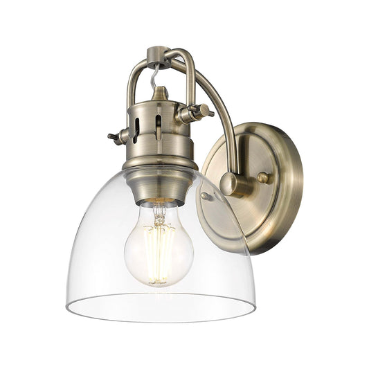 Golden Lighting Duncan 1-Light Wall Sconce | Farmhouse Aged Brass and Clear Glass | Bathroom & Hallway | 6.5 x 8.25 x 8.5 in | Model 3602-BA1 AB-CLR