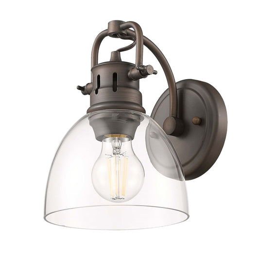 Golden Lighting Duncan 1-Light Wall Sconce | Farmhouse Rubbed Bronze and Clear Glass | Bathroom & Hallway | Model 3602-BA1 RBZ-CLR