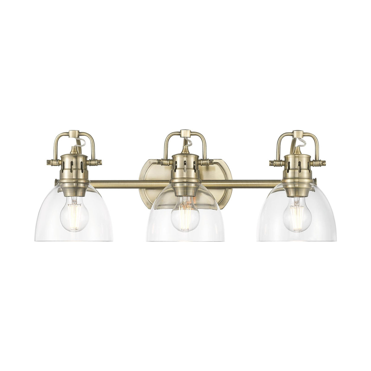 Golden Lighting Duncan 24.5in 3-Light Vanity Light | Farmhouse Aged Brass and Clear Glass | Bathroom Vanity | Model 3602-BA3 AB-CLR