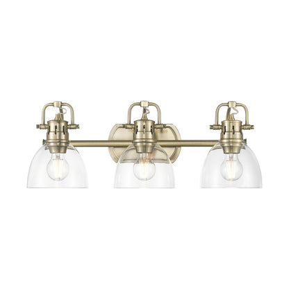 Golden Lighting Duncan 24.5in 3-Light Vanity Light | Farmhouse Aged Brass and Clear Glass | Bathroom Vanity | Model 3602-BA3 AB-CLR