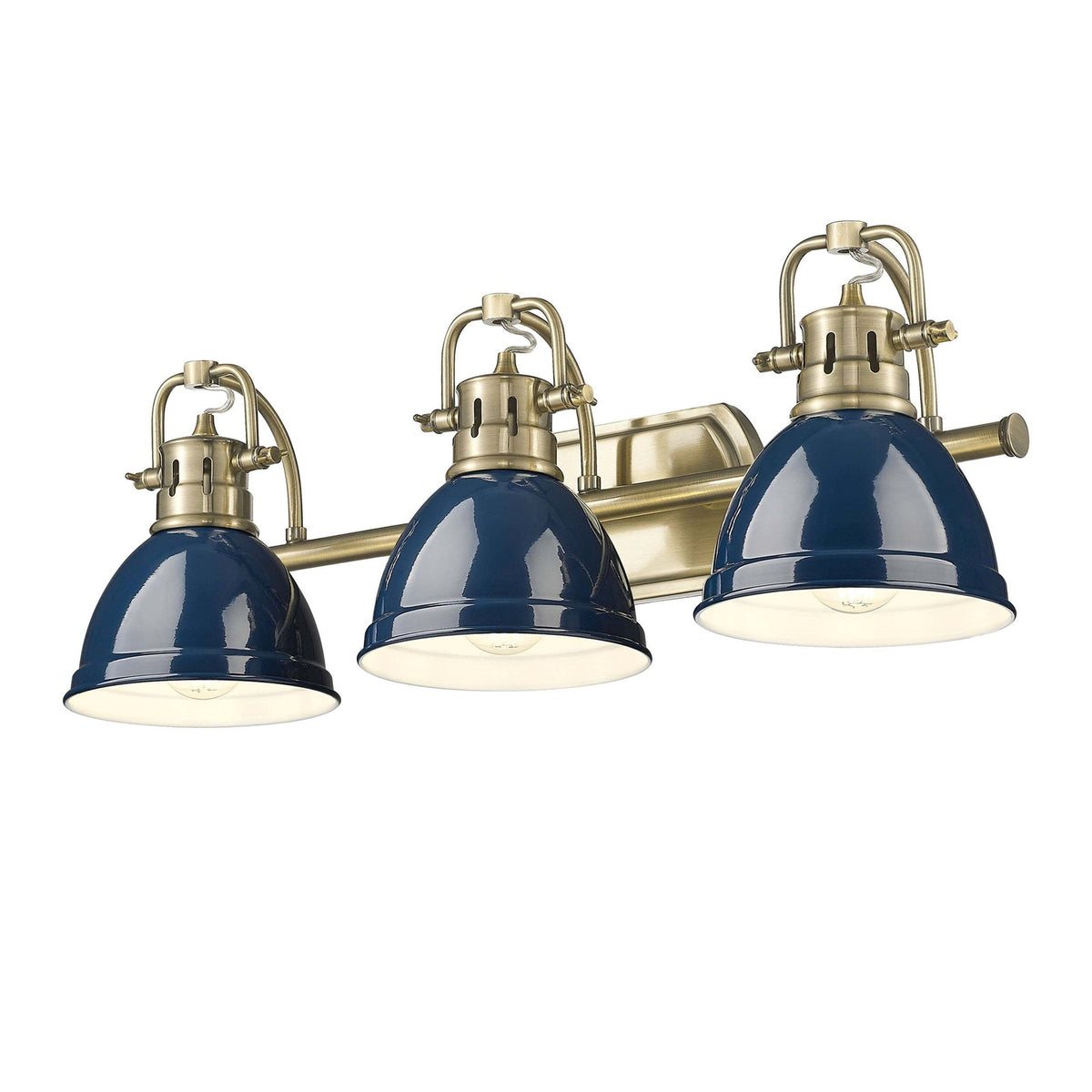 Golden Lighting Duncan 24in 3-Light Vanity Light | Farmhouse Aged Brass and Navy Blue Steel | Bathroom Vanity | Model 3602-BA3 AB-NVY