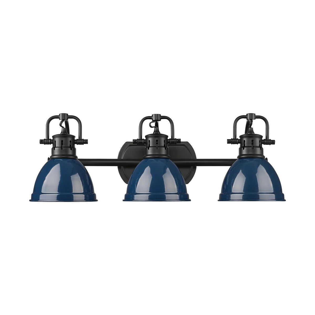 Golden Lighting Duncan 24in 3-Light Vanity Light | Farmhouse Matte Black and Navy Blue Steel | Bathroom | Model 3602-BA3 BLK-NVY