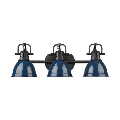 Golden Lighting Duncan 24in 3-Light Vanity Light | Farmhouse Matte Black and Navy Blue Steel | Bathroom | Model 3602-BA3 BLK-NVY
