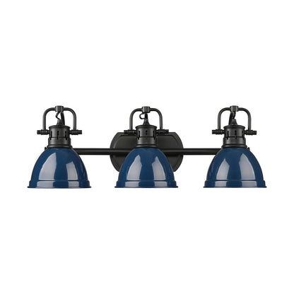 Golden Lighting Duncan 24in 3-Light Vanity Light | Farmhouse Matte Black and Navy Blue Steel | Bathroom | Model 3602-BA3 BLK-NVY