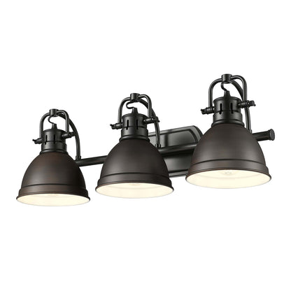 Golden Lighting Duncan 24in 3-Light Vanity Light | Farmhouse Matte Black and Rubbed Bronze Steel | Bathroom Vanity | Model 3602-BA3 BLK-RBZ