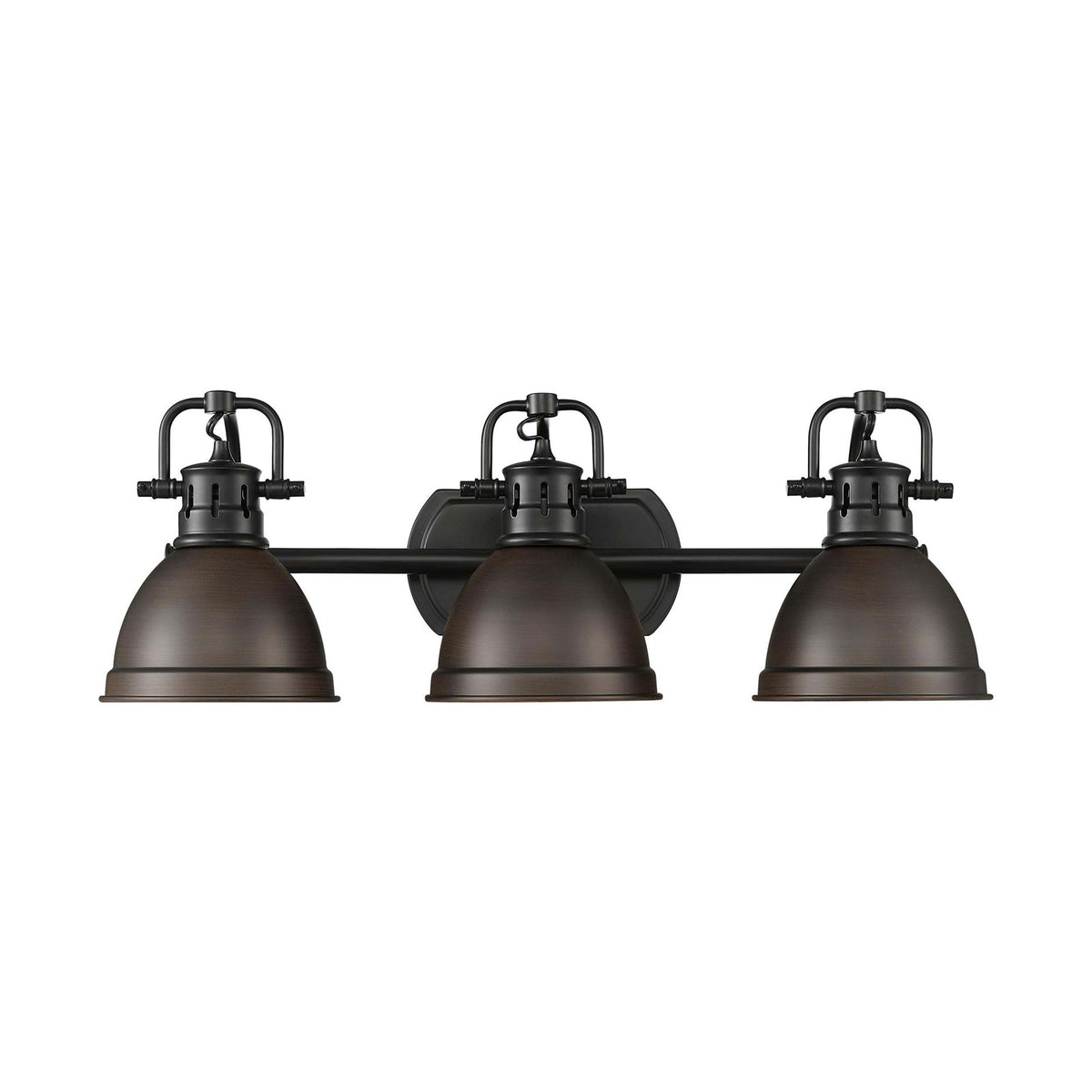 Golden Lighting Duncan 24in 3-Light Vanity Light | Farmhouse Matte Black and Rubbed Bronze Steel | Bathroom Vanity | Model 3602-BA3 BLK-RBZ