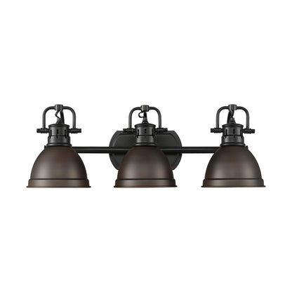 Golden Lighting Duncan 24in 3-Light Vanity Light | Farmhouse Matte Black and Rubbed Bronze Steel | Bathroom Vanity | Model 3602-BA3 BLK-RBZ