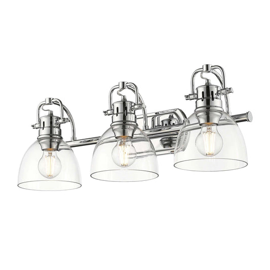 Golden Lighting Duncan 24in 3-Light Vanity Light | Farmhouse Chrome and Clear Glass | Bathroom Vanity & Powder Room | Model 3602-BA3 CH-CLR