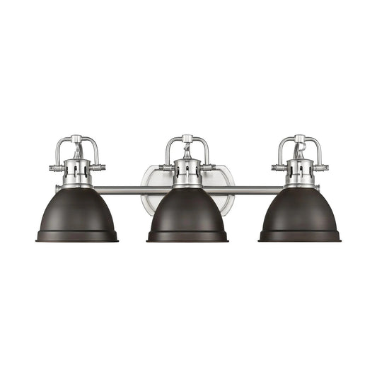Golden Lighting Duncan 24in 3-Light Vanity Light | Farmhouse Pewter and Rubbed Bronze Steel | Bathroom Vanity | Model 3602-BA3 PW-RBZ