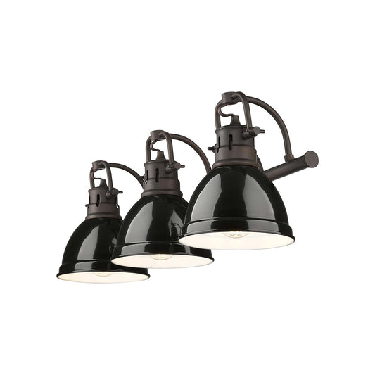 Golden Lighting Duncan 24in 3-Light Vanity Light | Farmhouse Rubbed Bronze and Black Steel | Bathroom Vanity | Model 3602-BA3 RBZ-BK
