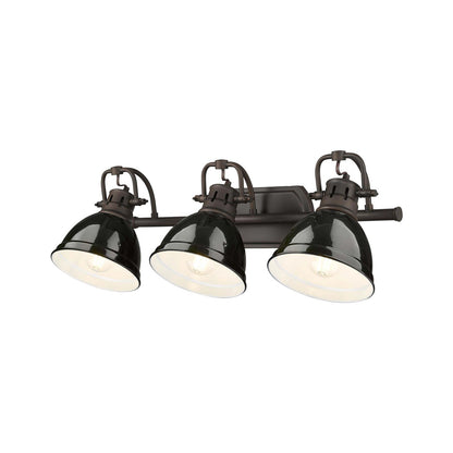 Golden Lighting Duncan 24in 3-Light Vanity Light | Farmhouse Rubbed Bronze and Black Steel | Bathroom Vanity | Model 3602-BA3 RBZ-BK